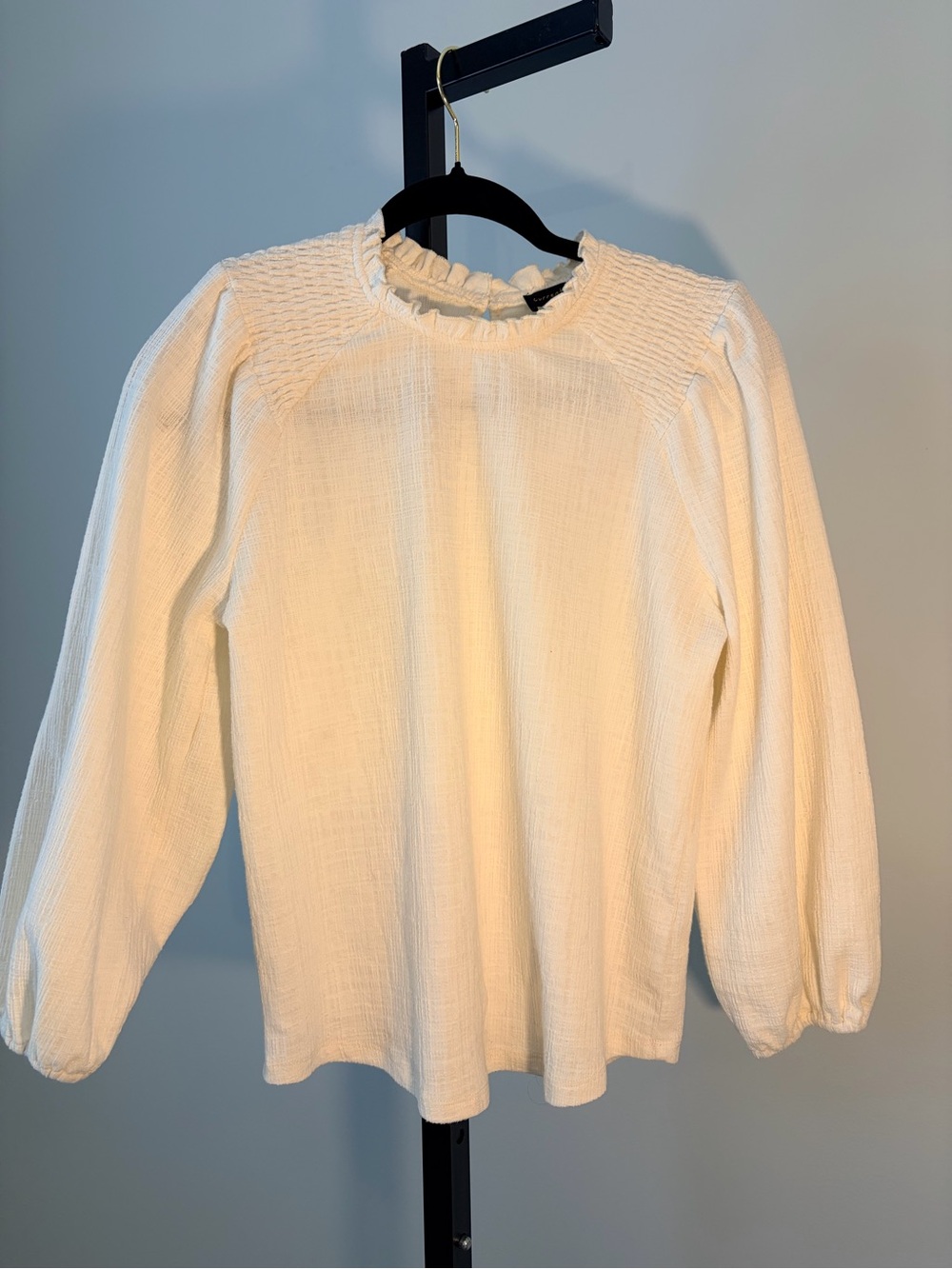 Current Air Cream Smocked Yoke Long Sleeve Blouse